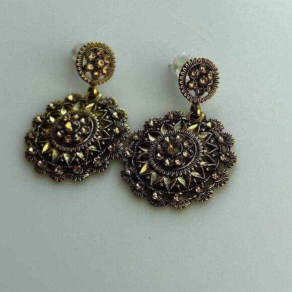 Rhinestone Round Drop Earrings - Picture 2 of 10